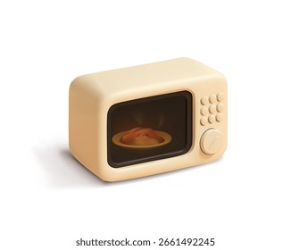 Micro-ondas com prato cozido dentro de ícone 3d