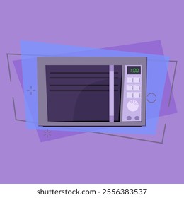 Microwave cooker cartoon illustration. Grey mini oven. Home appliance concept. Vector illustration can be used for topics like housekeeping, kitchen, cooking