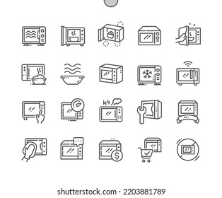 Microwave. Defrosting and heating food. Buy, price and reviews. Kitchen. Pixel Perfect Vector Thin Line Icons. Simple Minimal Pictogram