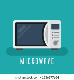 Microwave device for cook. For kitchen equipment. Flat vector graphic.