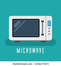 Microwave device for cook. For kitchen equipment. Flat vector graphic.