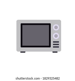 Microondas. Dispositivo para calentar alimentos. Elemento de cocina. Equipo residencial. Ilustración plana de dibujos animados