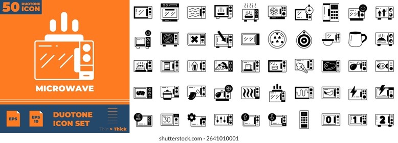 Microwave Duotone Editable Icons set. Vector illustration in modern thin duotone style of microwave icons: grill, kitchen, meal, etc
