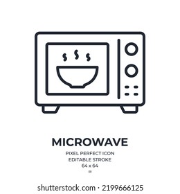 Microwave editable stroke outline icon isolated on white background flat vector illustration. Pixel perfect. 64 x 64.