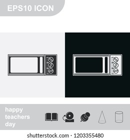 Microwave flat black and white vector icon. Kitchen equipment.