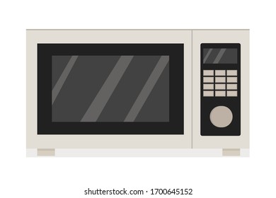 Microwave in grey colours in vector design. Graphic illustration of kitchen equipment, electronic modern device in flat style. Object isolated on white background