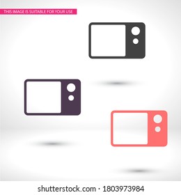 Microwave grill icons. for warming up. A food dish that serves as a mikrovolnovka symbol. Circle concept web buttons. Vector Microwave technology equipment.
