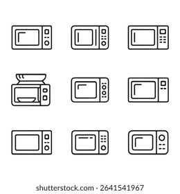 Microwave and Heating Appliance Icons Set. Collection of Various Microwave and Oven Designs
