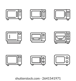 Microwave and Heating Appliance Icons Set. Collection of Various Microwave and Oven Designs
