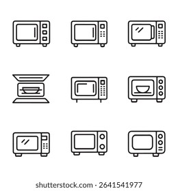 Microwave and Heating Appliance Icons Set. Collection of Various Microwave and Oven Designs
