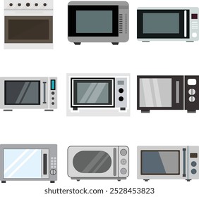 Conjunto de iconos de Vector de electrodomésticos de microondas. 