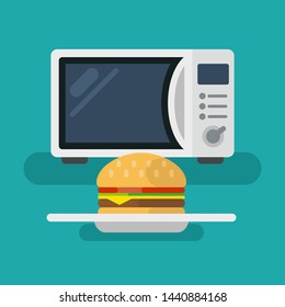 Microwave hot burger flat vector gaphic. Fast food option.