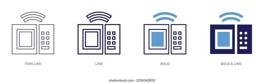 Icono de microondas en 4 estilos diferentes. Línea delgada, línea, negrita y línea negrita. Estilo duotono. Trazo editable.