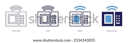 Microwave icon in 4 different styles. Thin Line, Line, Bold, and Bold Line. Duotone style. Editable stroke.