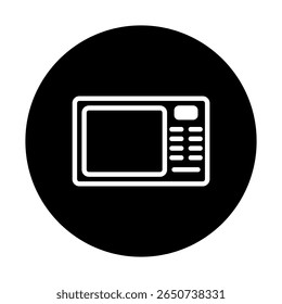 Ícone de micro-ondas círculo preto representando aparelho para cozinhar ilustração para plataformas digitais ou projetos de design gráfico