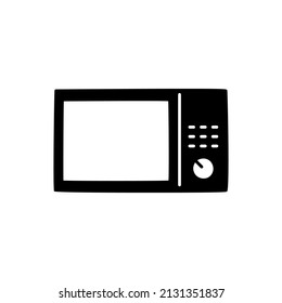 Icono de microondas en glifo plano negro, estilo relleno aislado en fondo blanco