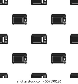 Microwave icon in black style isolated on white background. Household appliance pattern stock vector illustration.