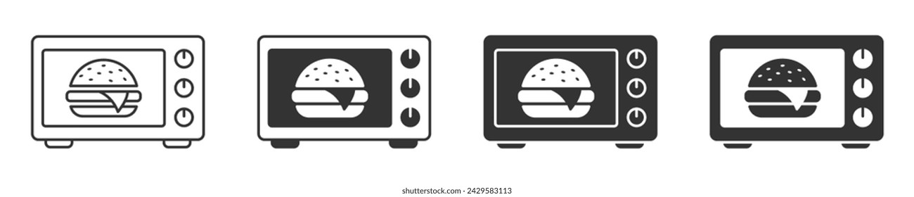 Microwave Icon With Burger Inside. Vector Illustration.