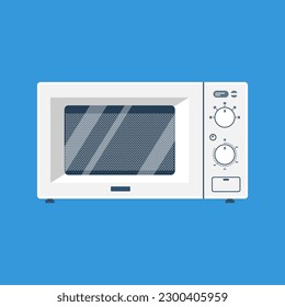 Microwave icon. Cooking equipment. Kitchen electric appliance for cooking food. Display, buttons and glass door. Vector illustration flat cartoon style. Isolated on white background.