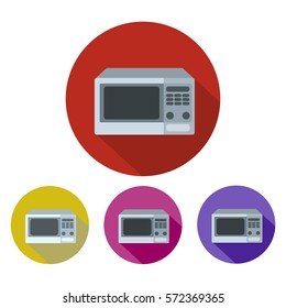 microwave icon in flat style with long shadow, isolated vector illustration on red background
