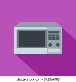 microwave icon in flat style with long shadow, isolated vector illustration on red background