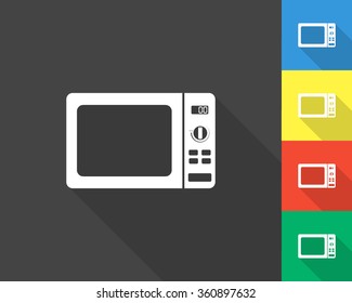 microwave icon - gray and colored (blue, yellow, red, green) vector illustration with long shadow