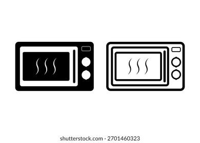 Icono de microondas con estilo de línea y silueta negra. Diseño de Ilustración vectorial plana aislado sobre fondo blanco.