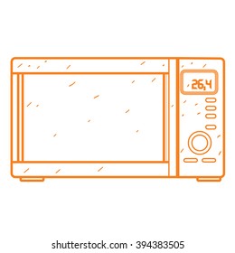 Microwave icon outline drawing. Kitchen utensils, cooking equipment.