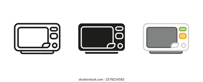 Microwave icon. Oven symbol. Microwave oven vector illustration. Electric kitchen appliance device sign. Household electronic equipment. Microwave oven outline, black and colored pictogram isolated.