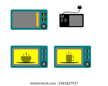 microwave icon set, icons vector illustration electronic kitchenware home related object 