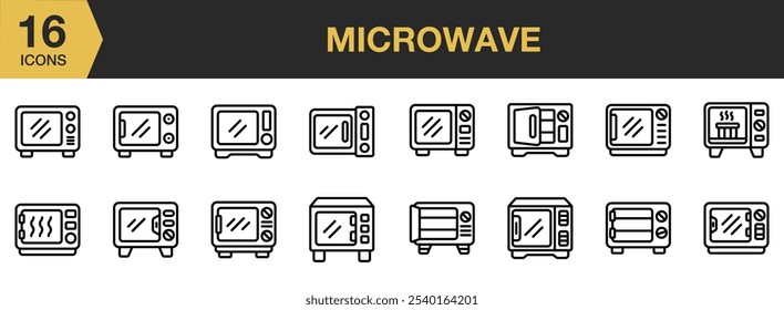 Ícone de micro-ondas definido. Inclui ícones de micro-ondas e muito mais. Contornar coleção de vetores de ícones.