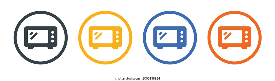 Microwave icon set. Timer, electric device, ready-to-cook food. Home appliances concept