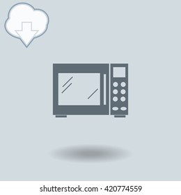 Microwave icon with shadow. Cloud of download with arrow.