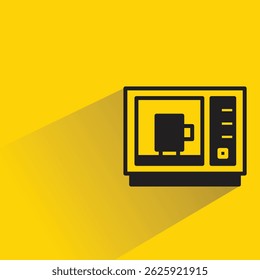 ícone de micro-ondas com sombra no plano de fundo amarelo