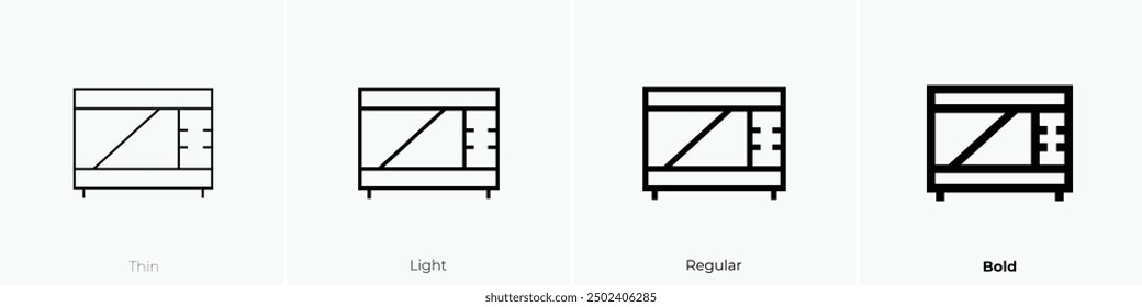 Icono de microondas. Diseño de estilo delgado, ligero, regular y audaz aislado sobre fondo blanco