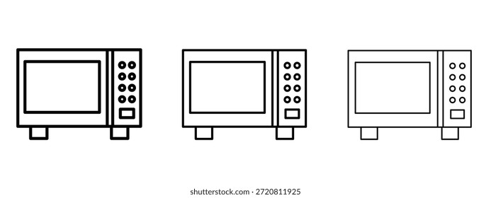 Símbolo de linha fina do ícone de micro-ondas no plano de fundo branco, ilustração vetorial de traçado editável