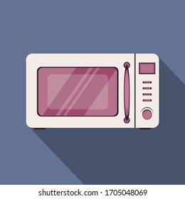 Microwave icon in violet background with dark violet shadow. Flat sock illustration of steel microwave vector icon for web design and ets.