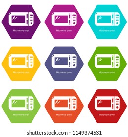 Microwave icons 9 set coloful isolated on white for web
