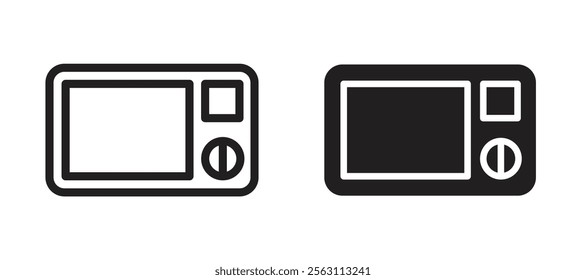 Microwave icons in black line and filled versions