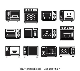 ícones de micro-ondas definem a ilustração de glifo