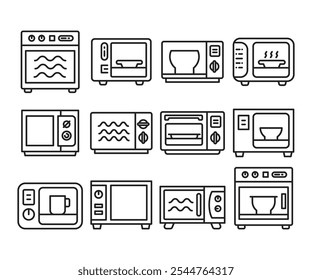 ilustração de linha de conjunto de ícones de micro-ondas