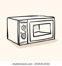 Microwave With illustration style doodle and line art