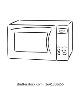 microwave, kitchen appliance, vector sketch illustration 