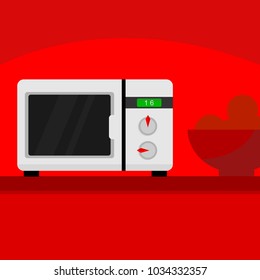 Microwave Kitchen Home Scene Vector Illustration