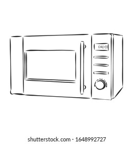 Microondas, horno de cocina, ilustración de boceto vectorial 