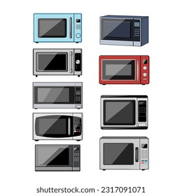 microwave kitchen set cartoon. oven food, cooking electric, modern timer, cook technology microwave kitchen sign. isolated symbol vector illustration