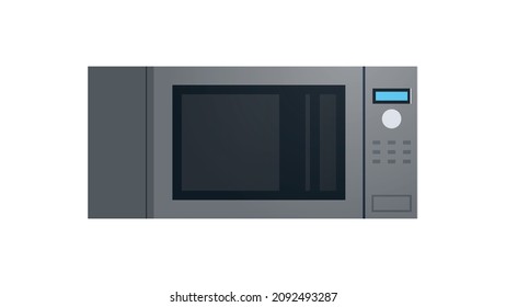 Microwave and kitchenware flat vector illustration.