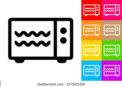 Microwave. Line Icon With Different Color Background.