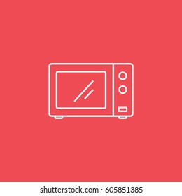 Microwave Line Icon On Red Background