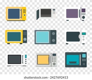Microwave line icon set. Oven, food, waves, heating, kitchen, heat, grill, household, electricity, plate, emitter, electrical appliance, timer. Vector line icon for business and advertising
